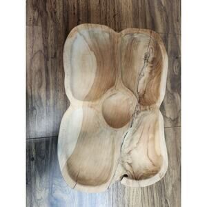 Large heavy Wooden Divided Serving Tray Hickory (?) Teak (?)